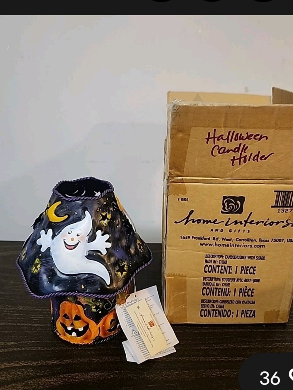 Home Interiors Multicolor Halloween Ghost & Pumpkin Candle Holder Metal NIB NEW